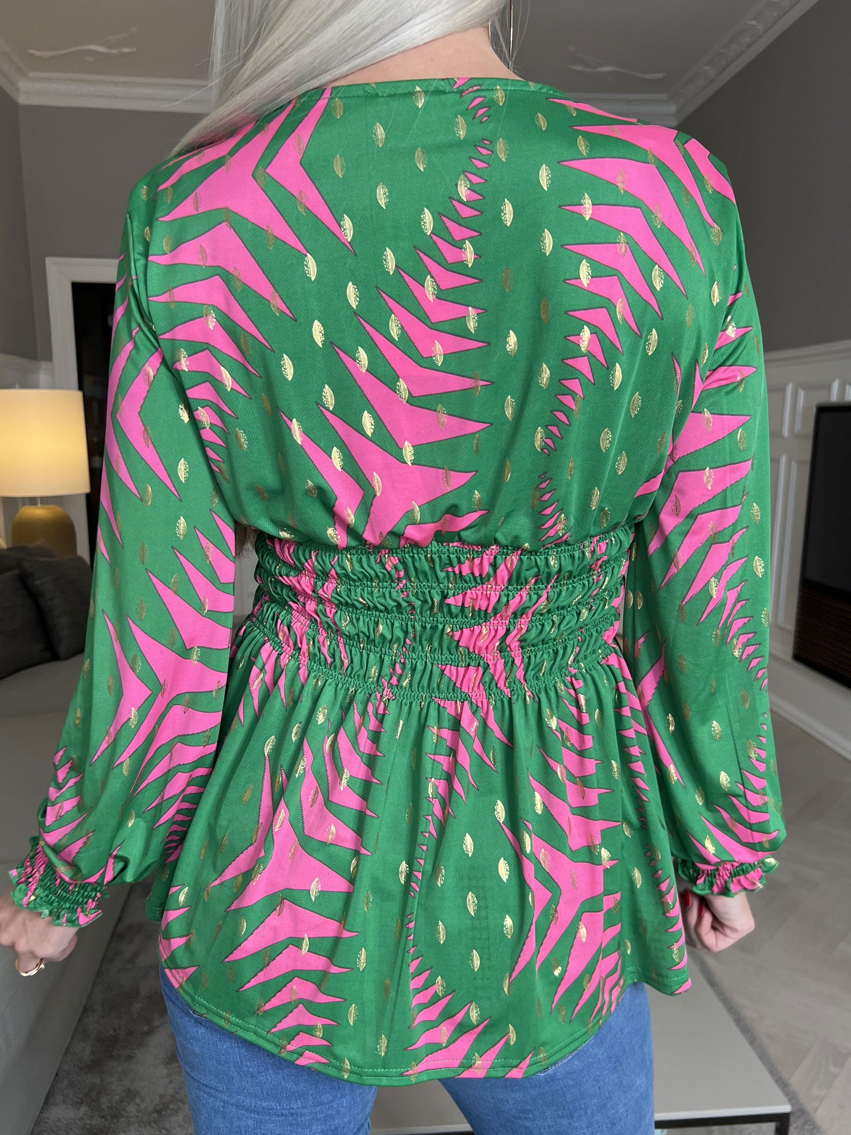 Pams Pattern Shirt L/S - Elastisk blus i skrynkelfritt tyg med långa ärmar